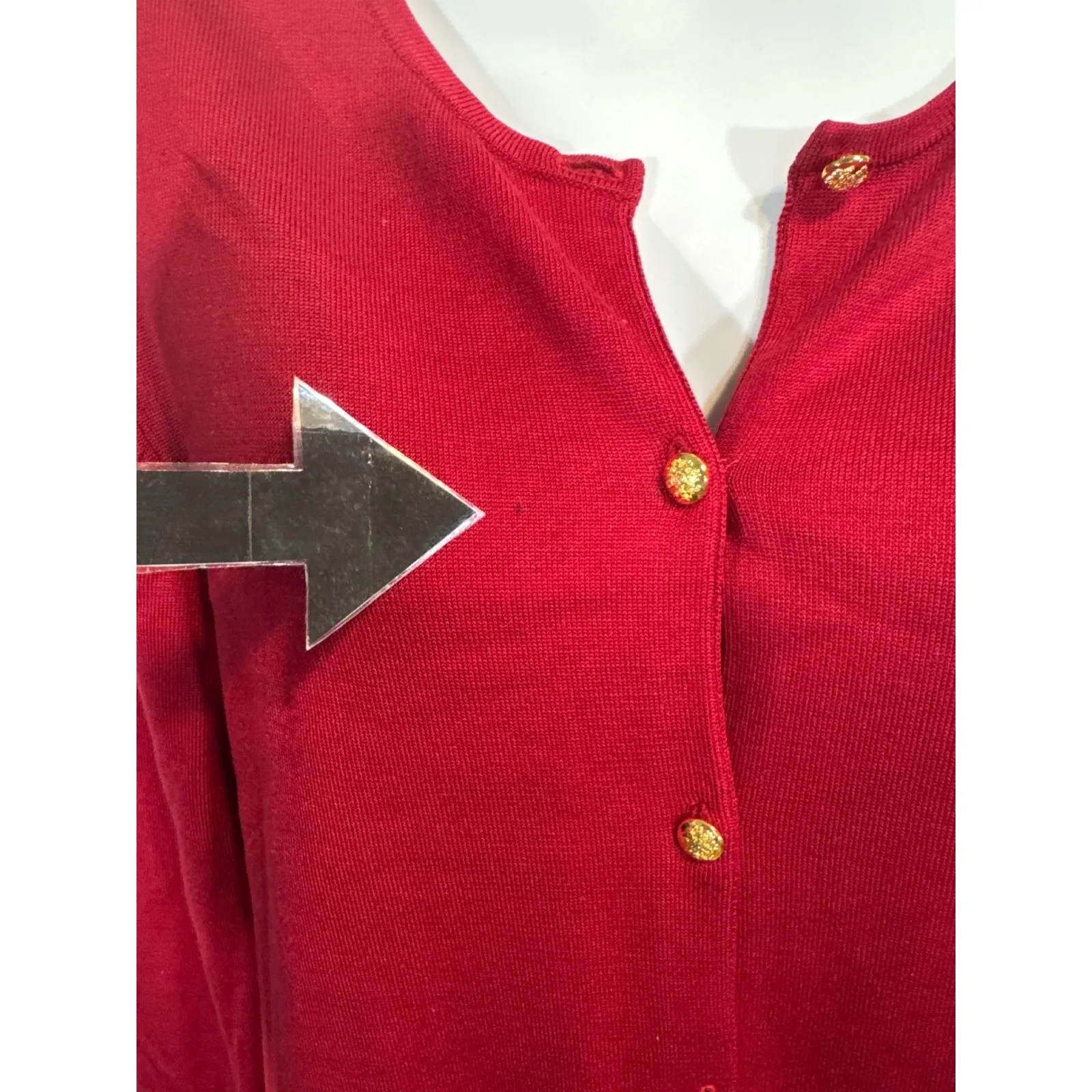 Lauren Ralph Lauren Red Silk Blend Button Front Cardigan Large Coastal Grandma - Image 6