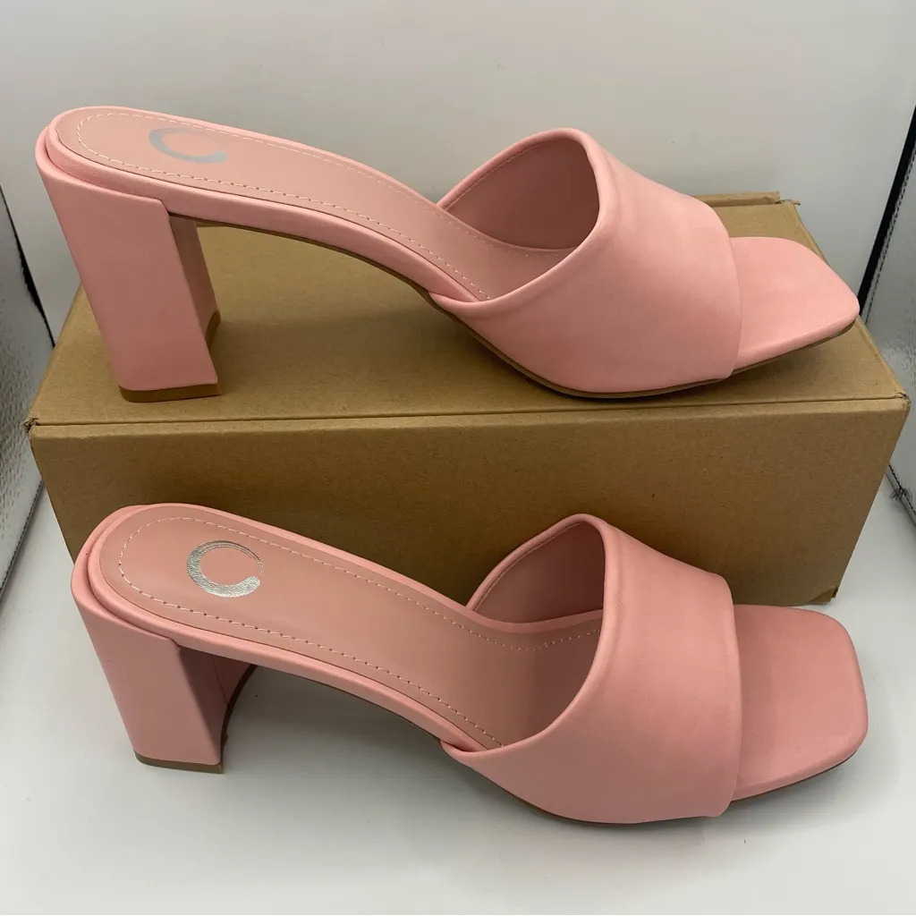 Journee Collection vegan leather pink block heel sandals women’s Size 12 - Image 9