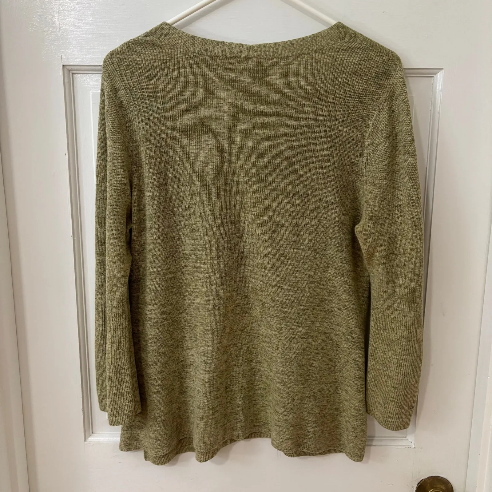 Eileen Fisher Organic Cotton V Neck Lightweight Marled Sweater Green S Petite - Image 2