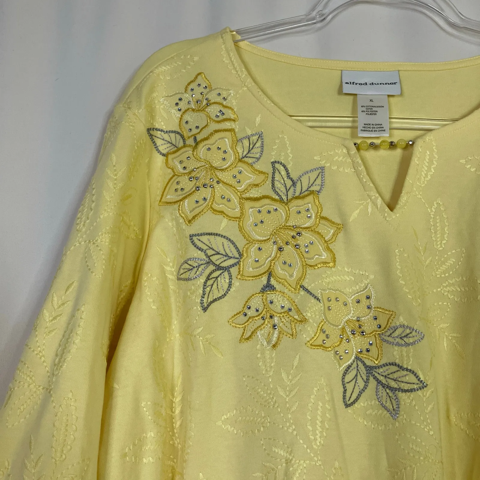Alfred Dunner | Charleston 2024 Yellow 3/4 Sleeve Top Embroidered NWT Womens - Image 2