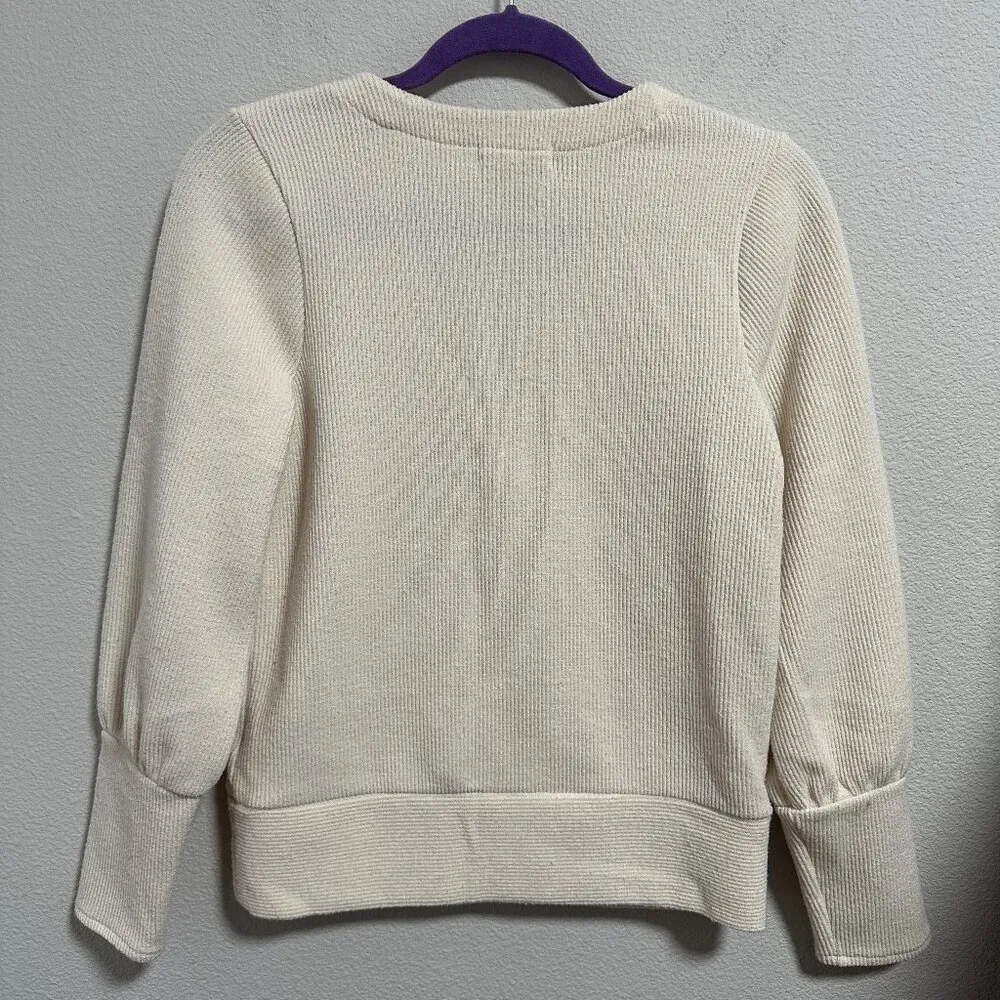 Ottoman Rib Cardigan Top Ribbed Cream White Button Front Sweater Size S - Image 2