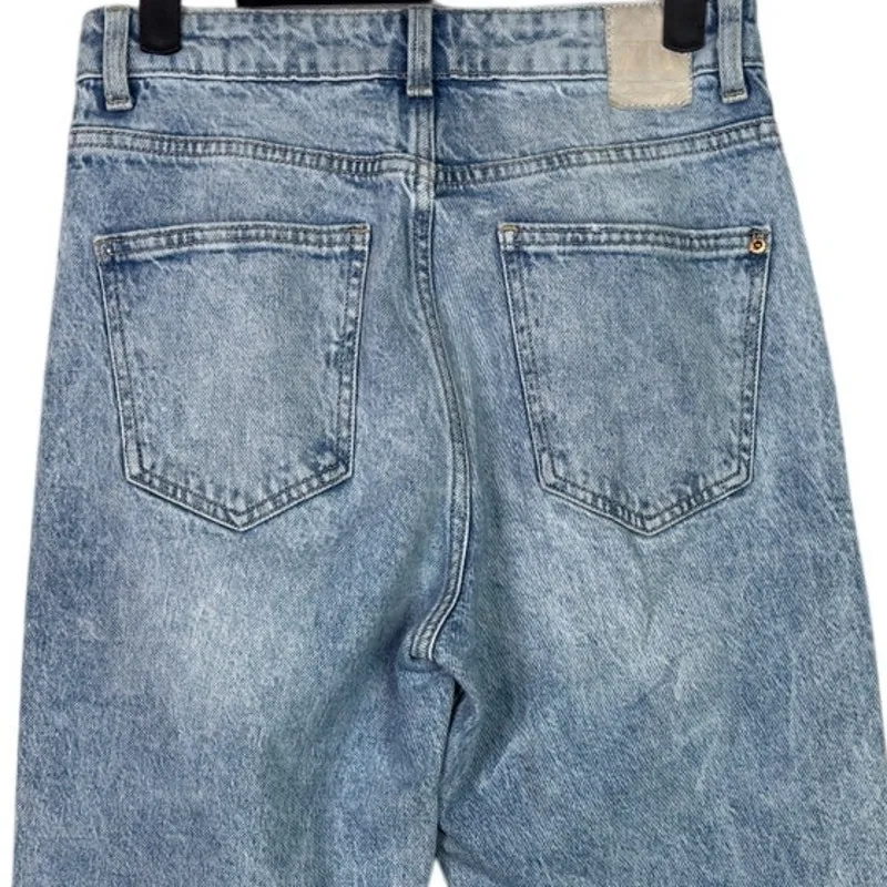 Zara Straight Wide Leg High Rise Ankle Crop Casual Denim Jean Stretch 4 Blue - Image 5