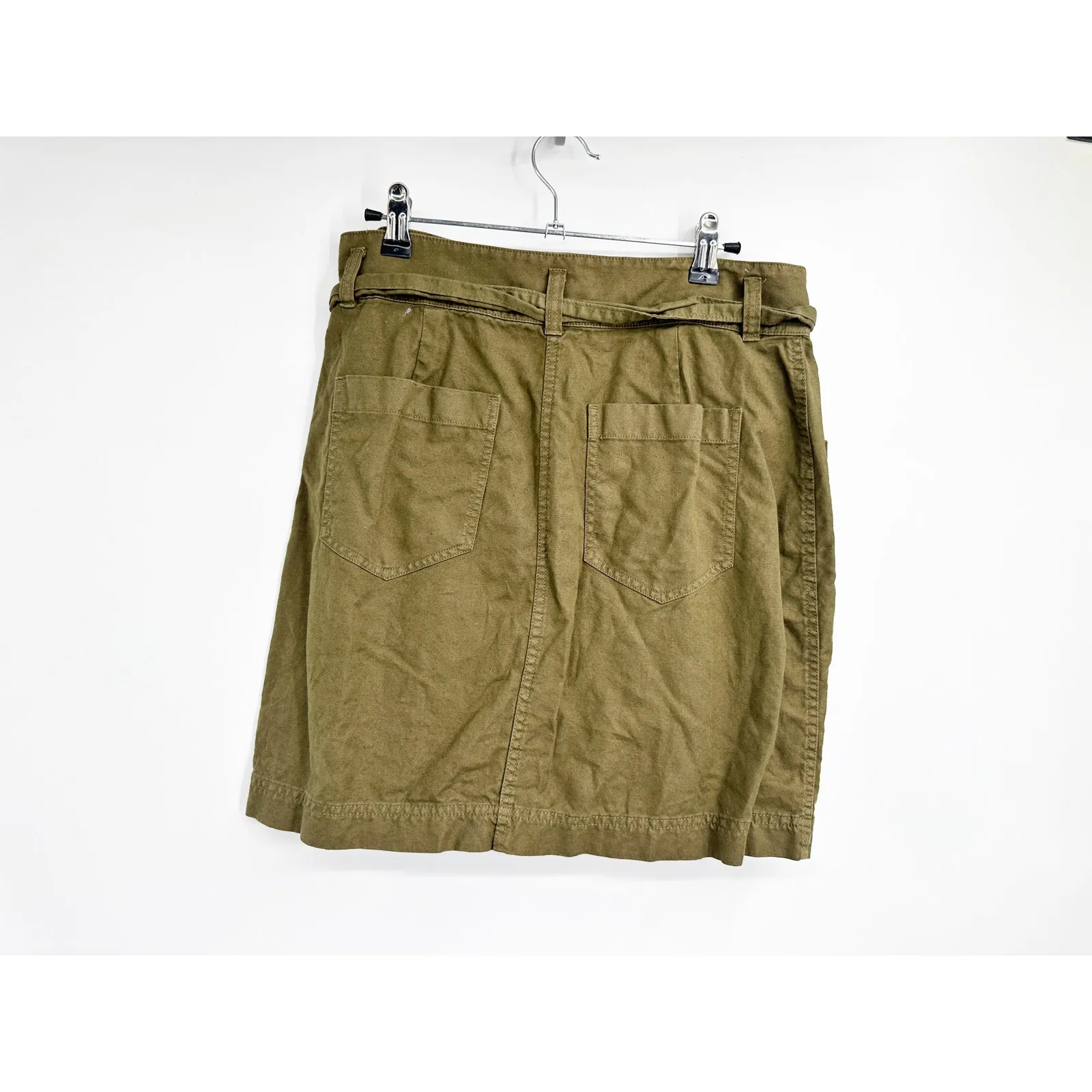 Faherty Palos Verdes Military Olive Green Belted Tie Waist Utility Mini Skirt 8 - Image 3