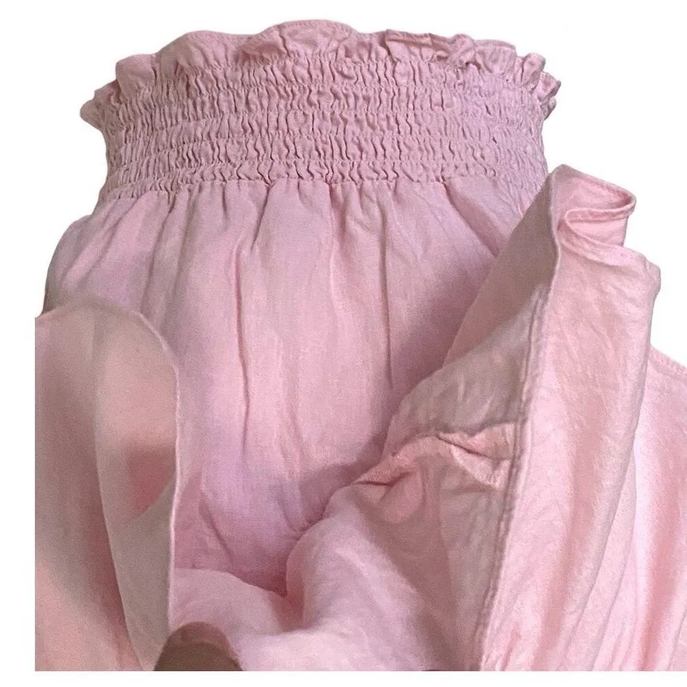 OPEN EDIT Pink Lotus Ruffle Linen Blend Keyhole Crop Top ~ Women's Size XS - Image 6