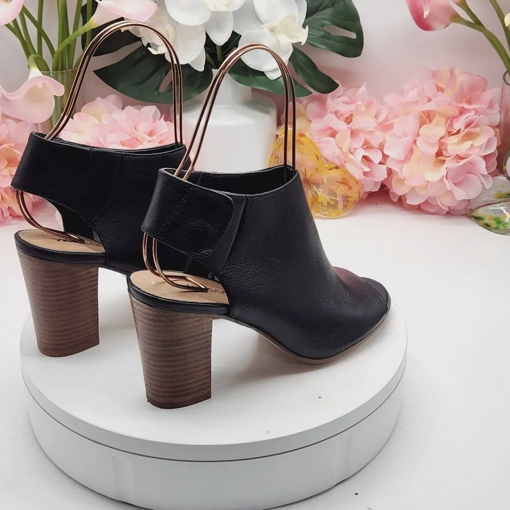 Matisse Anthropologie Leather Black Sandal Bootie Chunky Heel Open Toe Sz 8M - Image 9