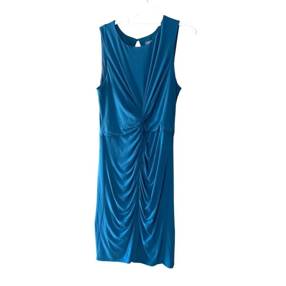 Vince Camuto Size 14 Teal Ruched Bodycon Front Midi Dress Keyhole Closure - Image 5