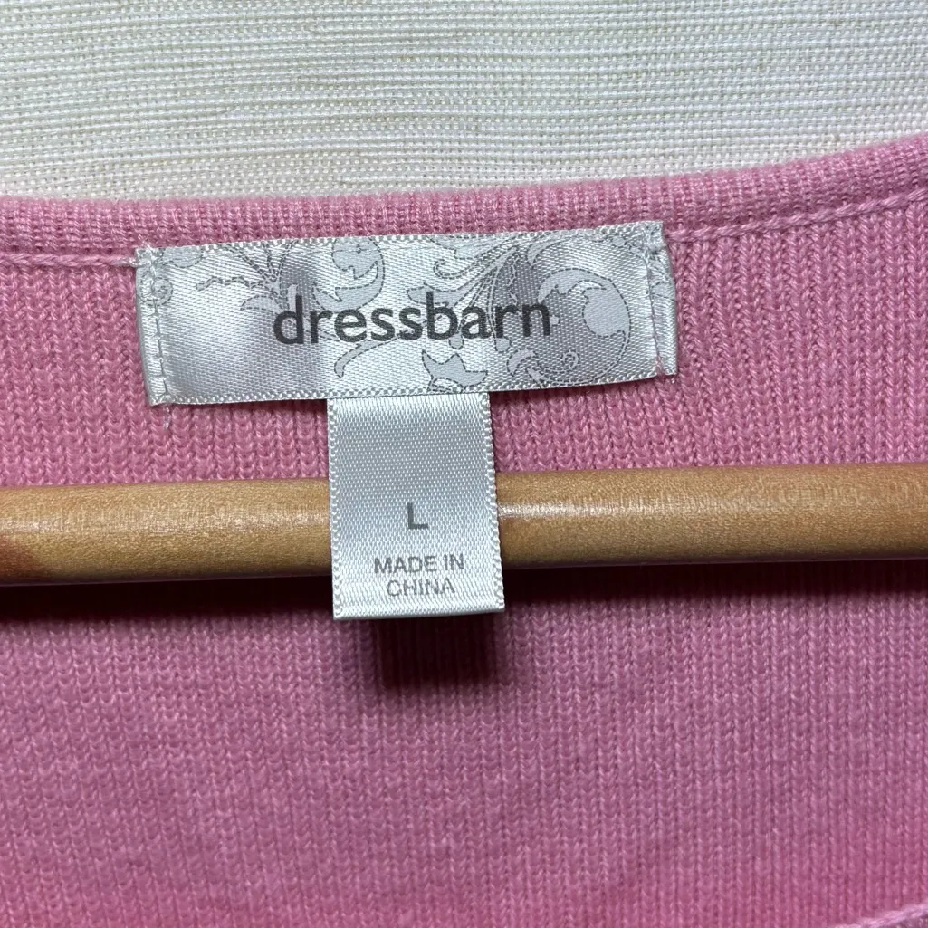 Dressbarn Lightweight Square Neck 3/4 Sleeve Casual Soft Pink Sweater,L, Office - Image 7