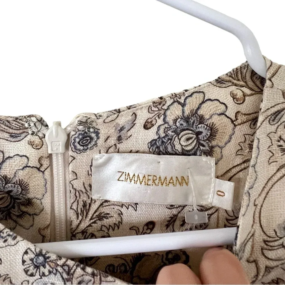 Zimmermann Ivory Blue Floral Linen Midi Dress - Image 3