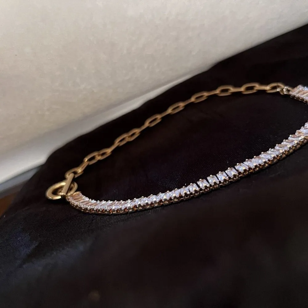 Gold Plated Paper clip cubic Zircon necklace choker womens jewelry - Image 11