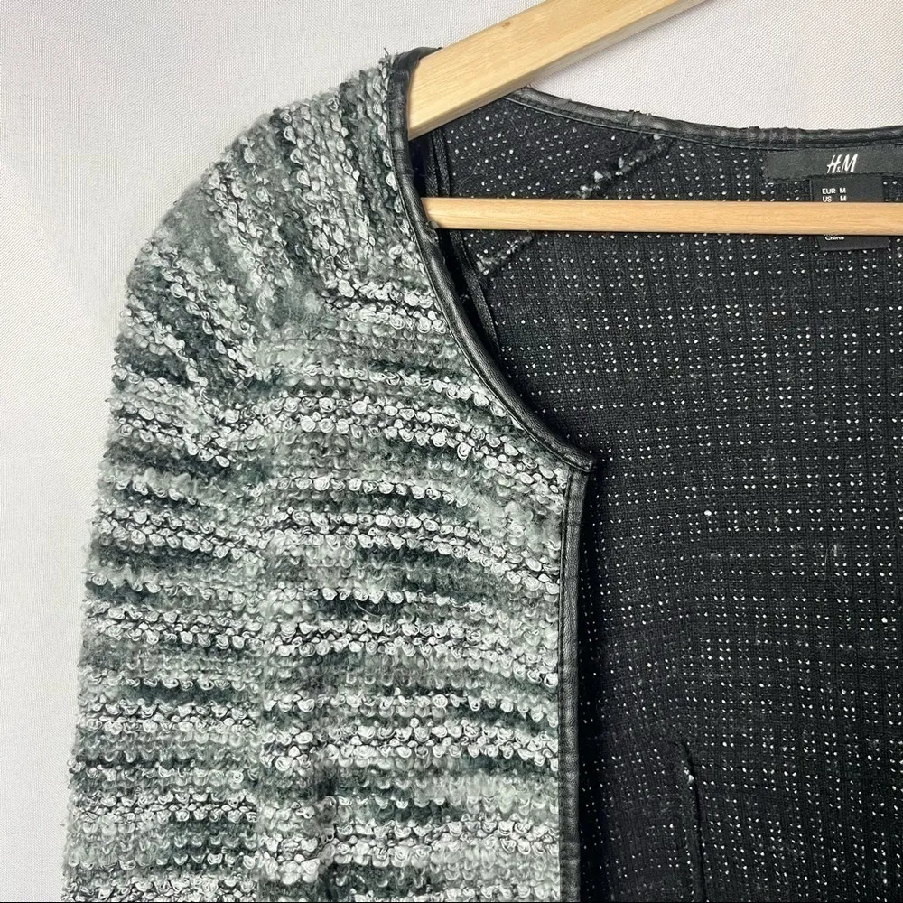 H&M Gray Tweed Open Front Blazer Jacket M - Image 3