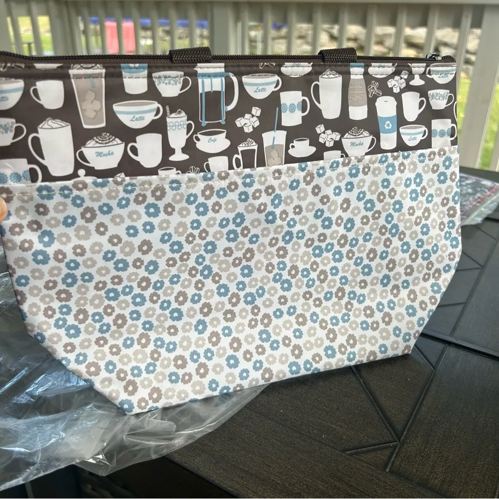 Thirty One New deadstock thermal tote lunch coffee and tea novelty print retro Blue - Image 2