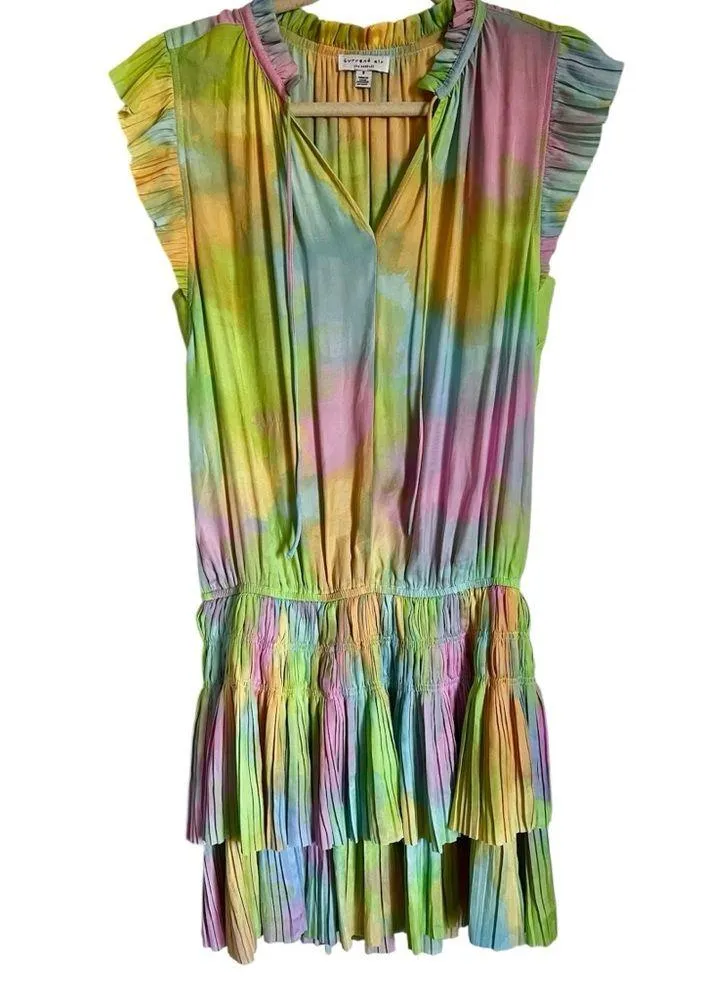 Anthropologie Current Air Zoey Rainbow Pastel Cotton Candy Pleated dress Small - Image 3