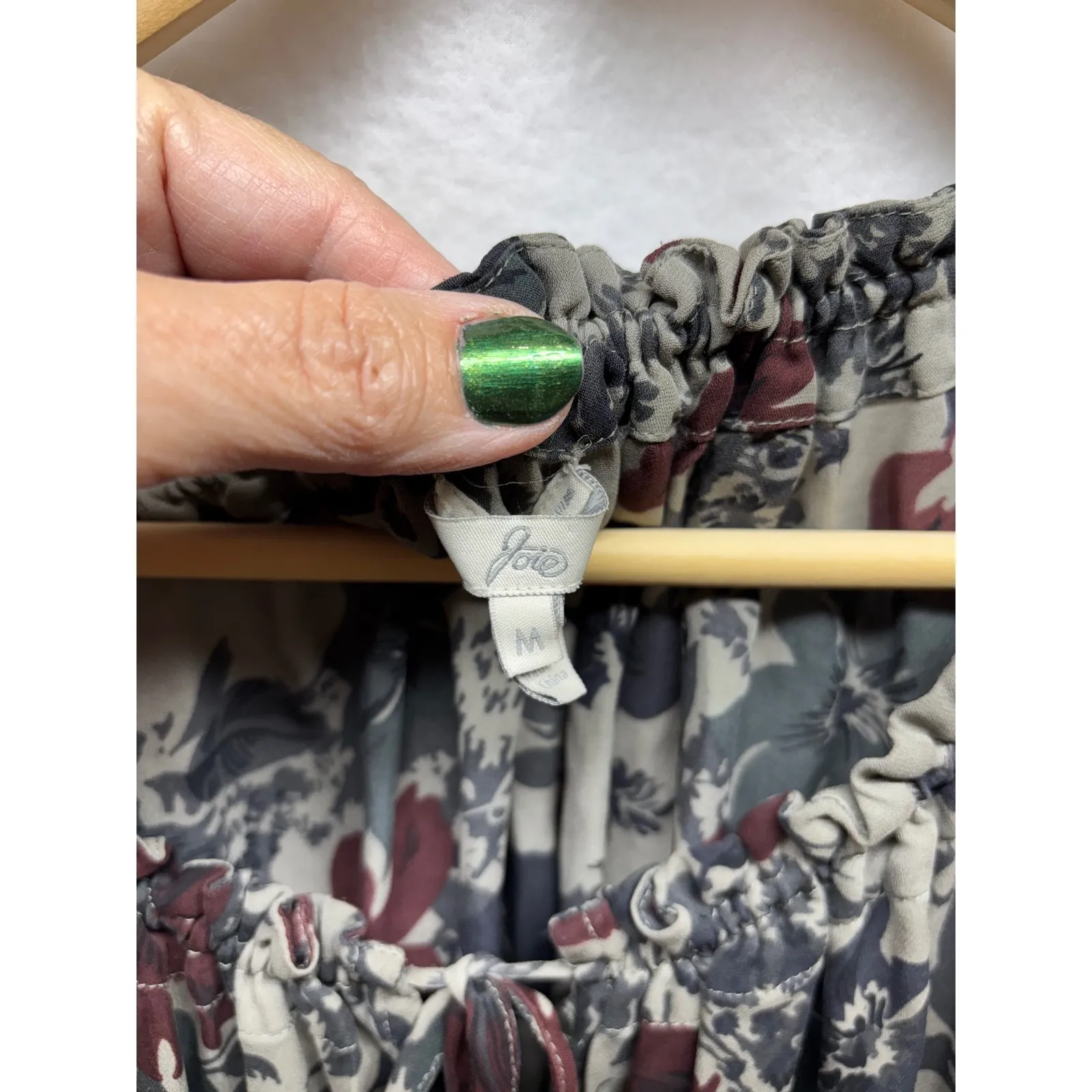 Joie Floral Print Silk Blend Dress Long Sleeve Bohemian Mini‎ Beige Gray Medium - Image 2