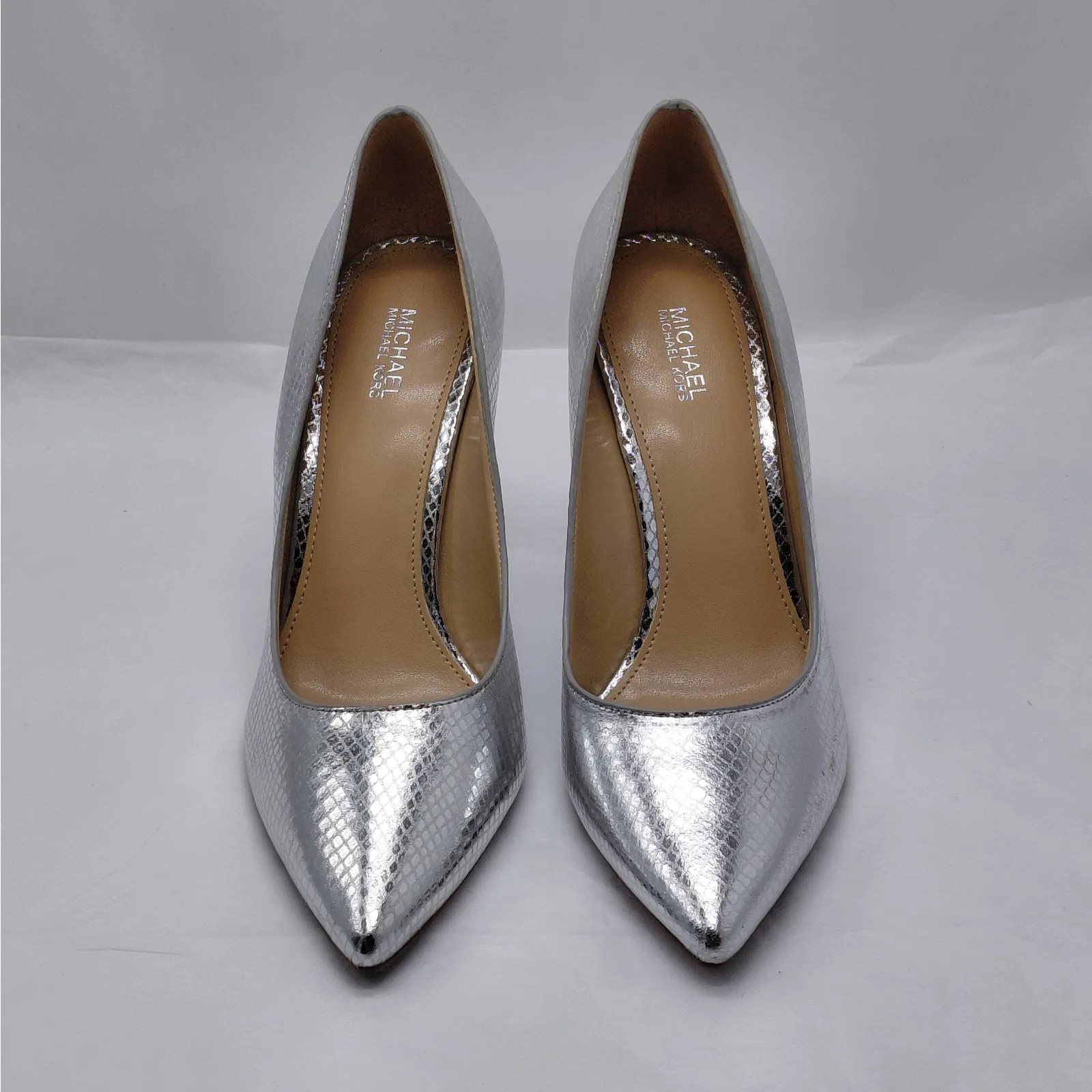 Michael Michael Kors Womens Pumps Silver Metallic Embossed Leather Heels Sz 8.5 - Image 6