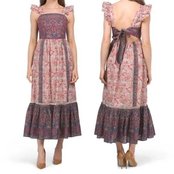 NWT Haute Hippie Boho Fairy Floral Flutter Sleeve Maxi Dress open Back Size 6 - Image 2