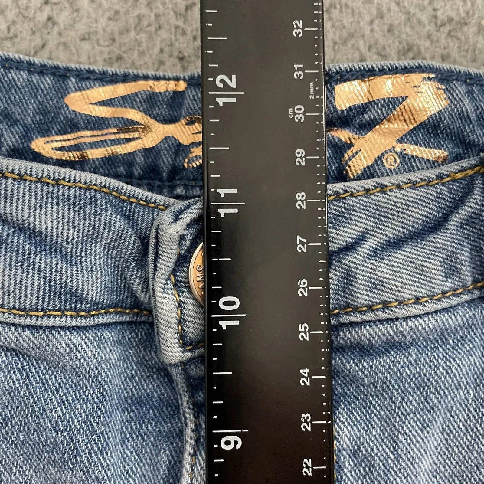 Seven7 Slim Flare Jeans Women 14 Medium Wash Enchanted Distressed Raw Hem - Image 9