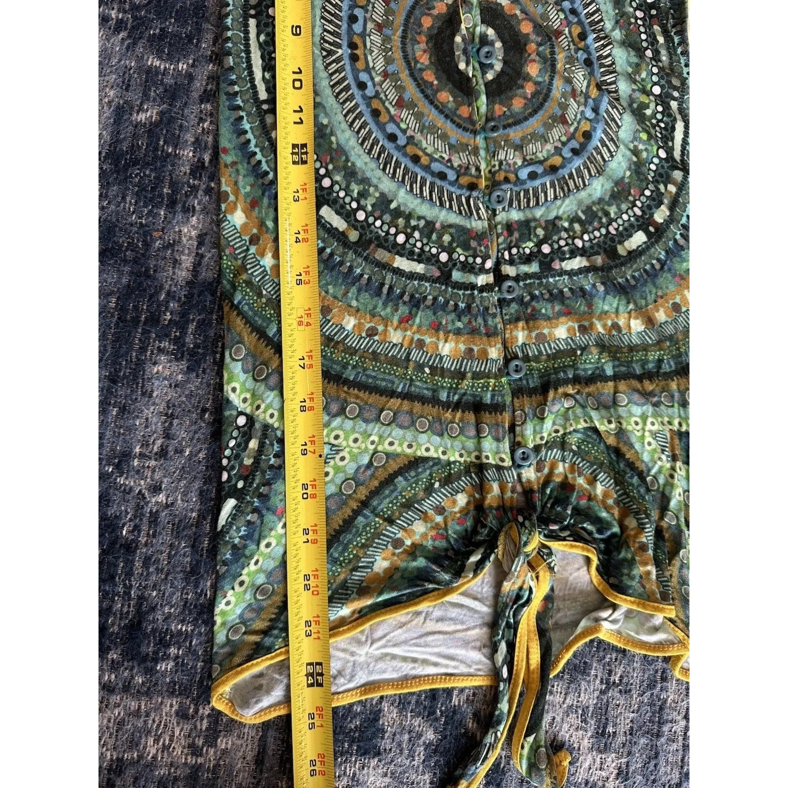 DESIGUAL Arty Faces Shirt Button/Tie Front V-neck Size Medium Yellow Boho Artsy - Image 7