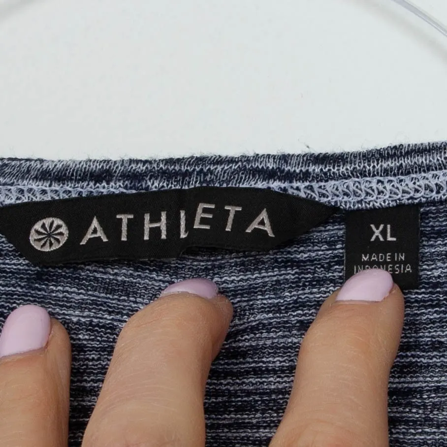 Athleta Womens Blue Striped Long Sleeve Cutout Back Top Size XL Athleisure Gym - Image 4