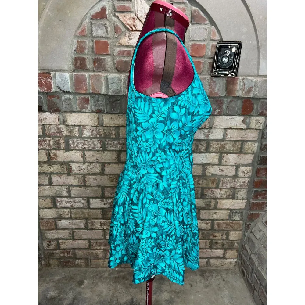 swimsuit swim dress Vintage 1980s one piece V neck blue teal aqua NWT Green Size 16 - Image 10