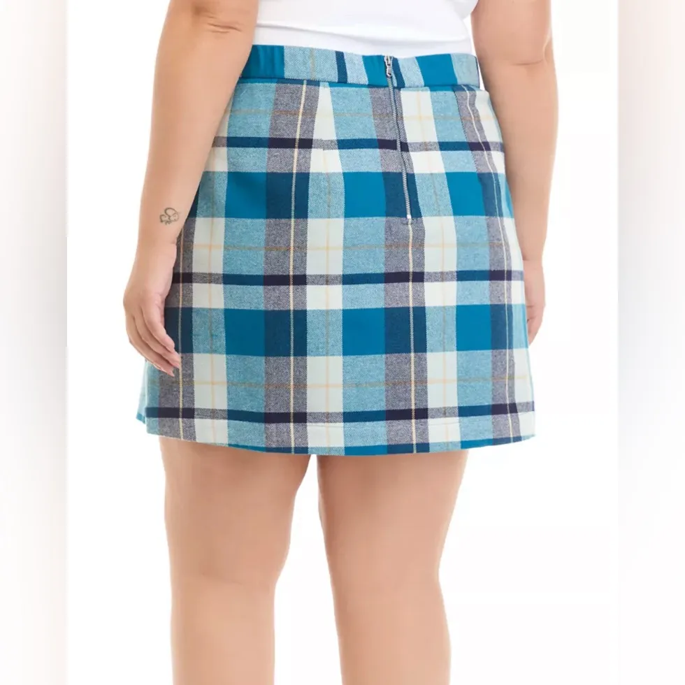 True Craft Blue Plaid Faux Wrap Mini Skirt - New - Size 18 - Image 2