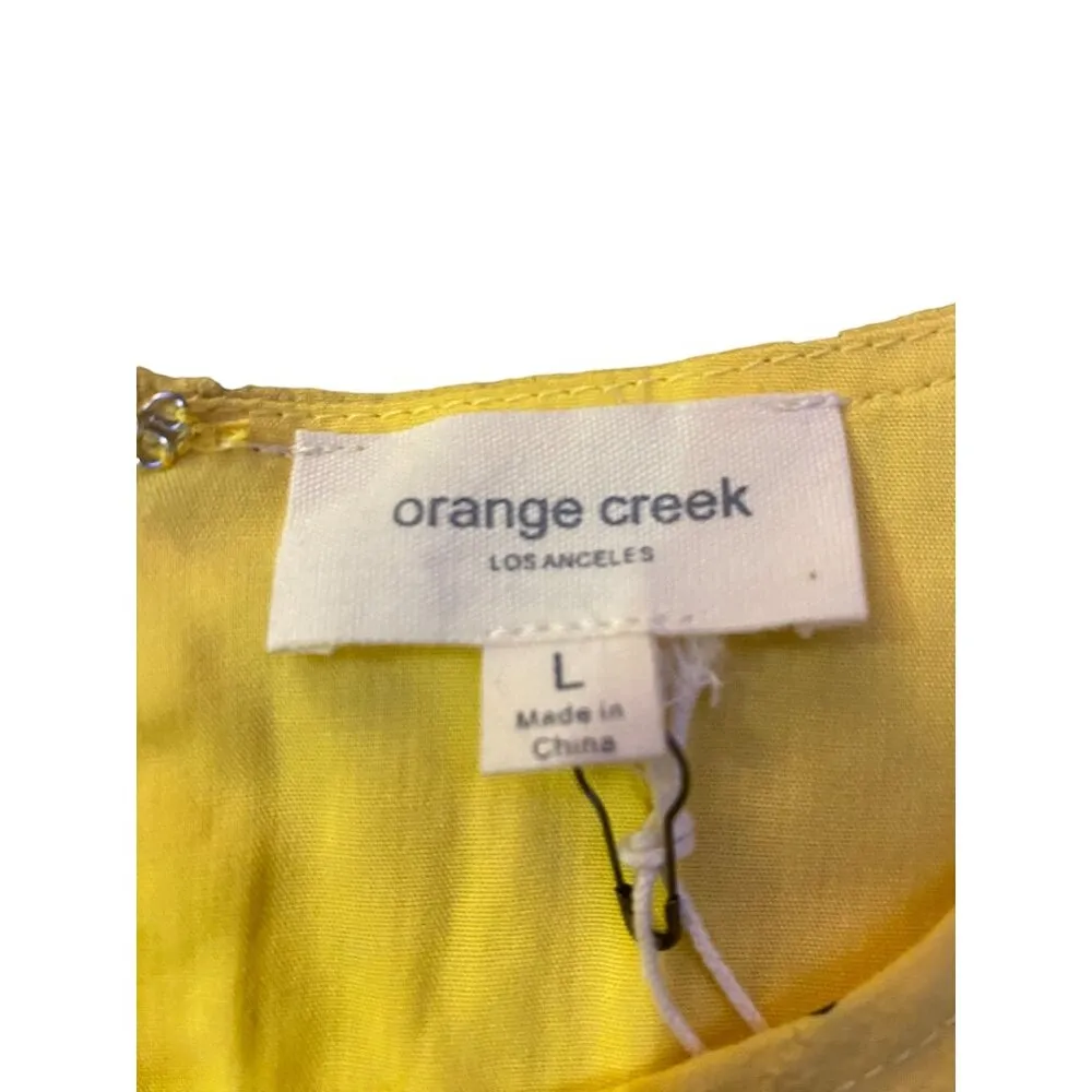 Orange Creek Los Angeles Dress Womens L NEW Yellow Black Polka Dot Modest - Image 6