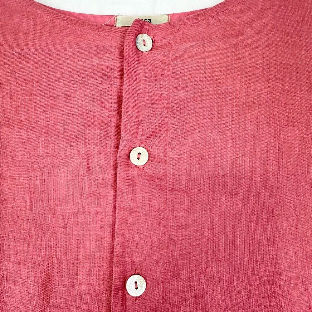 Dosa Linen Button Up Shirt Size 2 Small/Medium Lagenlook Salmon Pink - Image 3