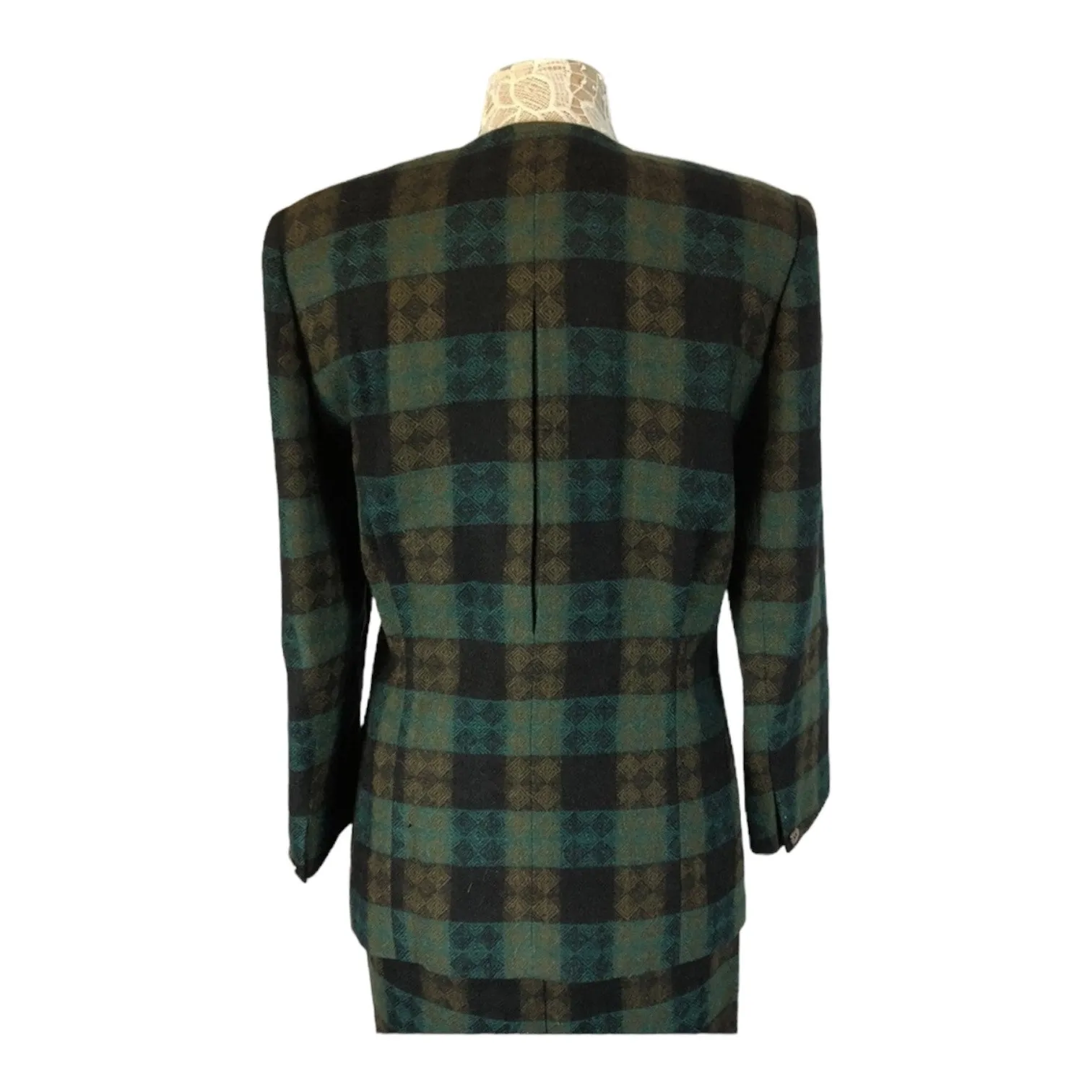 Vintage 1960s Henry White Dublin Alpaca Wool Plaid Skirt Suit Set medium Green Size 10 - Image 5
