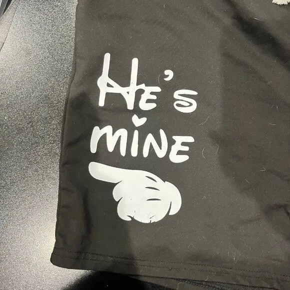 "He's Mine" Womens Basketball Black Shorts Large Black and White w/ Drawstring - Image 2