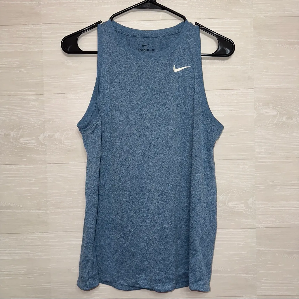 Nike Dri Fit Women's The Nike Tee Sleeveless Heather Blue Athletic Tank Top - Image 2
