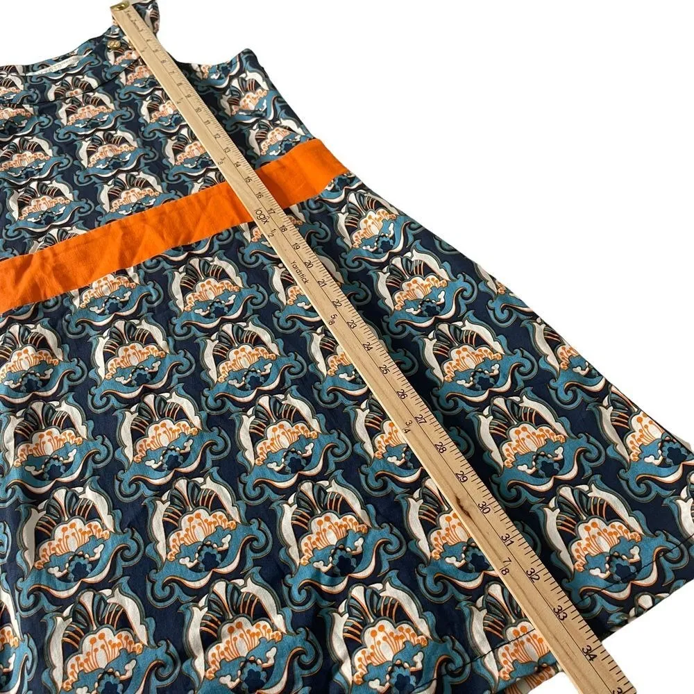 Tracy Negoshian Retro Print Short Dress Size S Orange Floral Sleeveless‎ Blue - Image 12