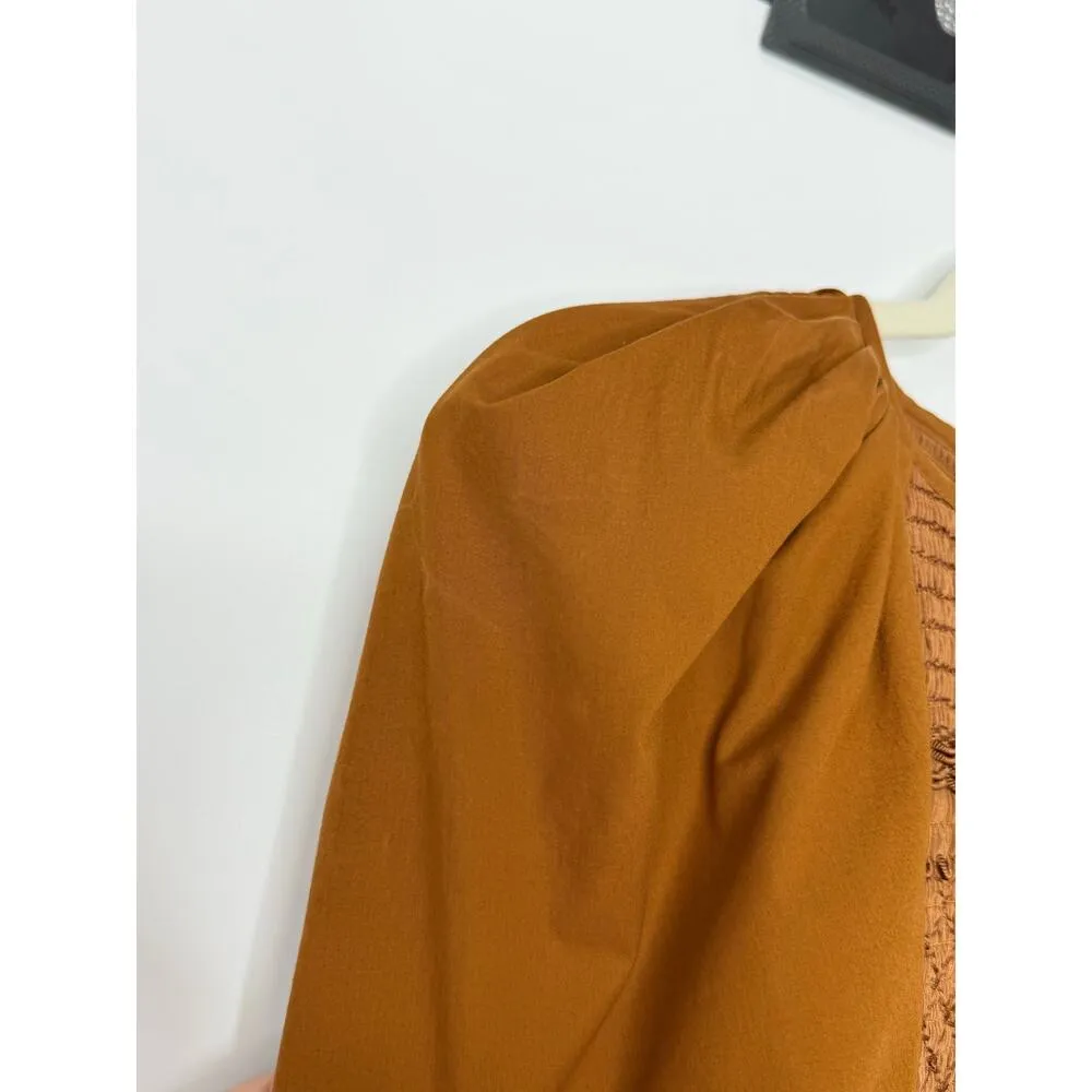 Ulla Johnson Dress Women Size 0 Tan Kali Smock Bodice Cotton Bubble Hem Mini - Image 9