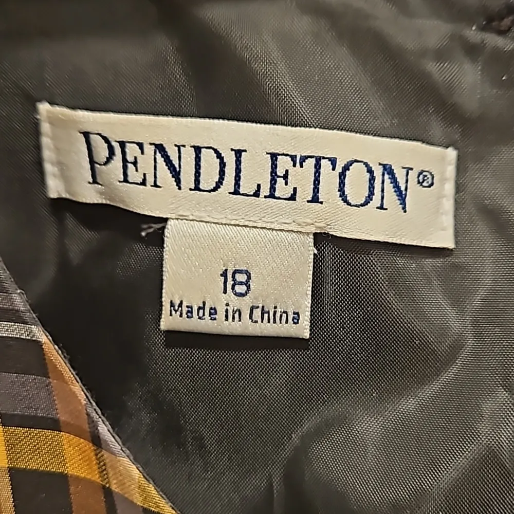 💕PENDLETON💕 Holiday Dress 100% Tafetta Silk ~ Black & Gold Tartan Plaid 18 - Image 7