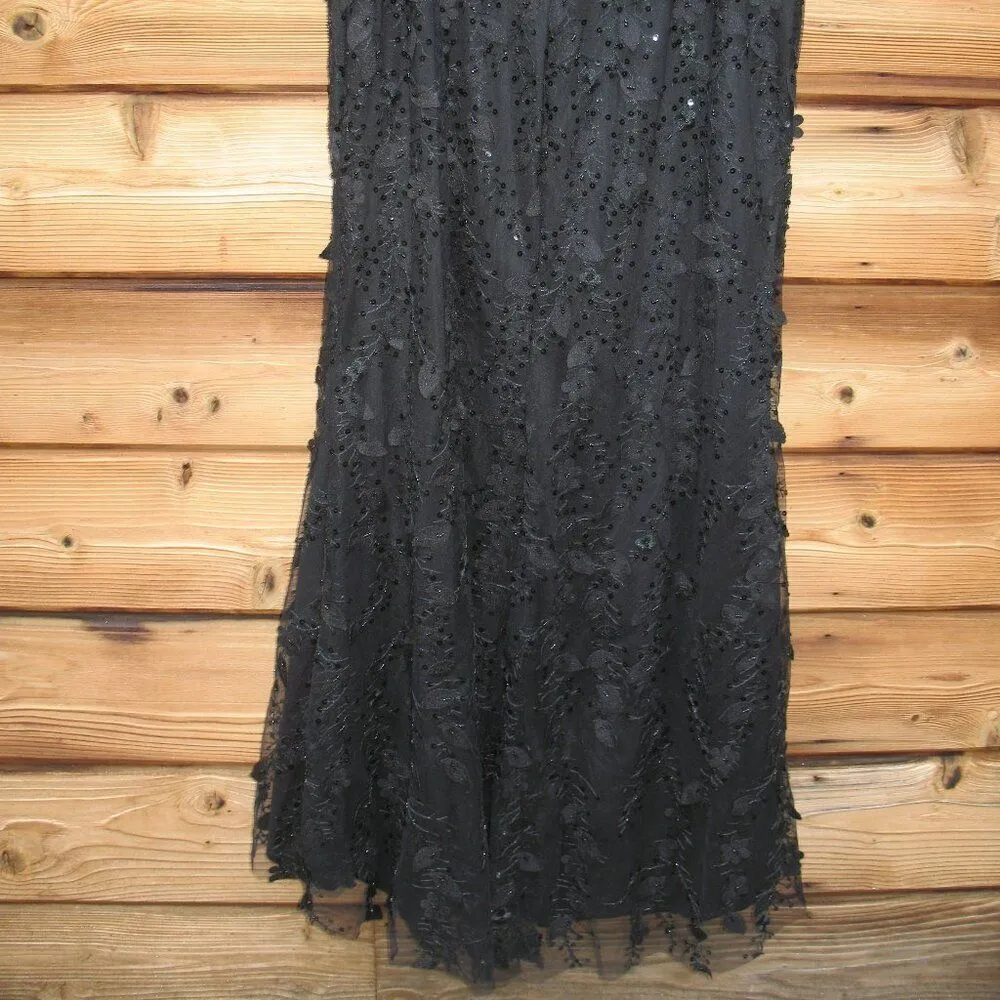 MAC DUGGAL 20889 Womens Black Sheer Applique Bustier Gown  with Feather Straps - Image 13