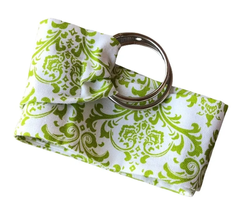 Womens Belt Chartreuse Lime Green Beige Damask Fabric Wide Round Rings NEW - Image 1