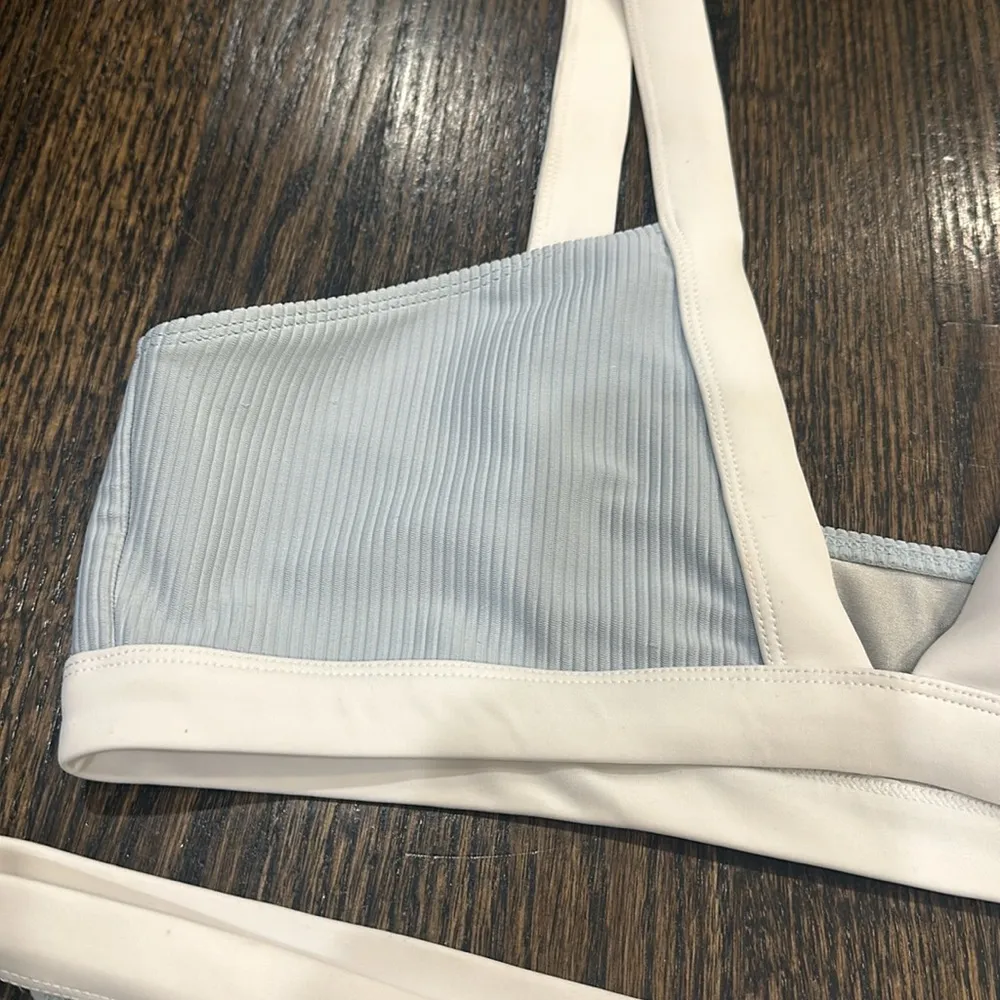 Tularosa Shore Top and bottom in Baby Blue & White bikini - Image 6