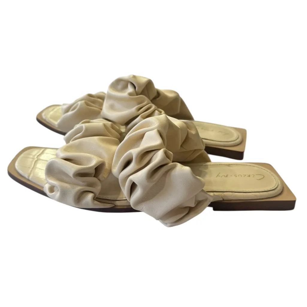 Circus NY by Sam Edelman Iggy slide sandals ivory ruched straps square toe Sz 6 - Image 2