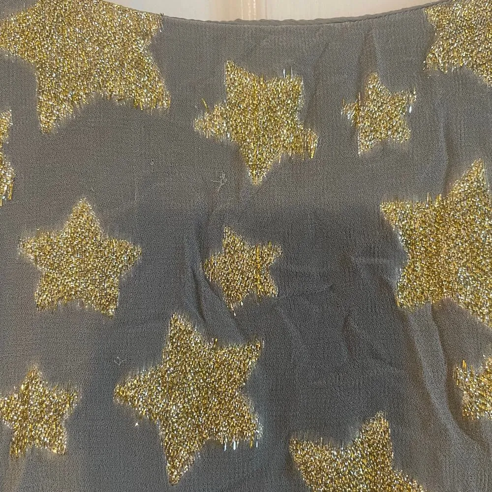 Loft Shimmer Gold Star Tiered Mini Dress | Size Medium - Image 12