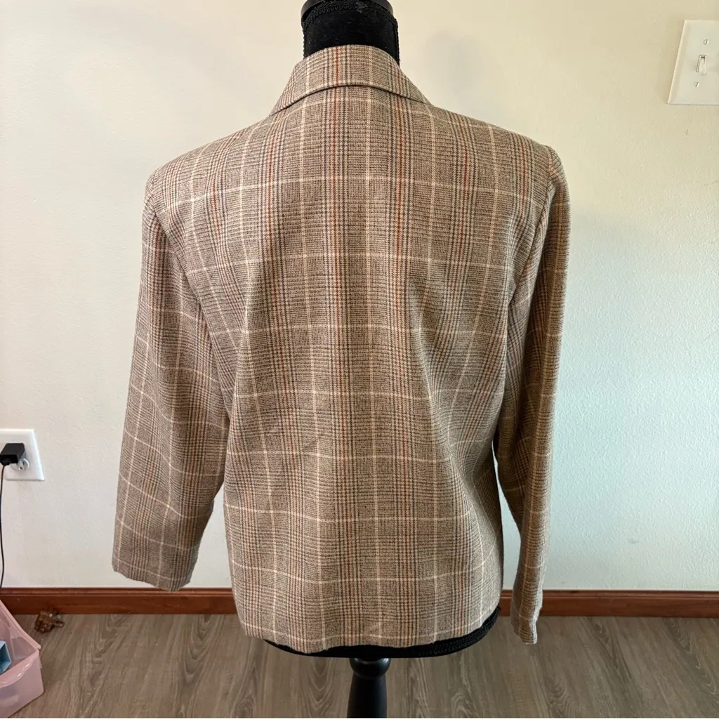 Vintage Orvis Glen Plaid Blazer Women’s Medium | Tan Brown Check Jacket - Image 12