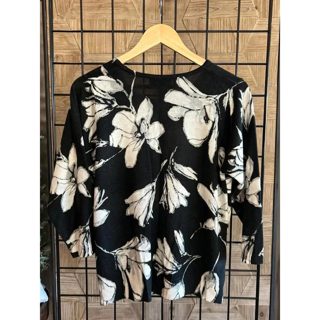 Cathy Daniels Womens Sweater Sz L Black White Floral Round Neckline Fairy - Image 4