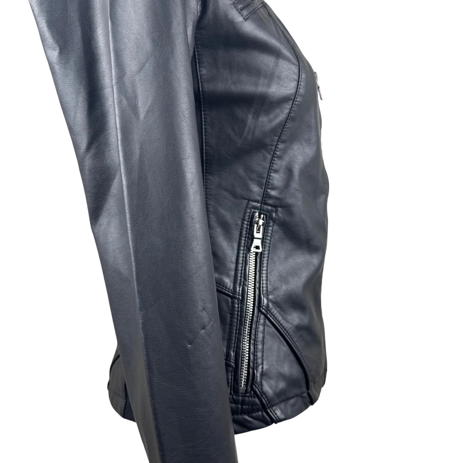 NWT GUESS Black Faux Leather Touch Moto Biker Women's Jacket Size XS - Image 7