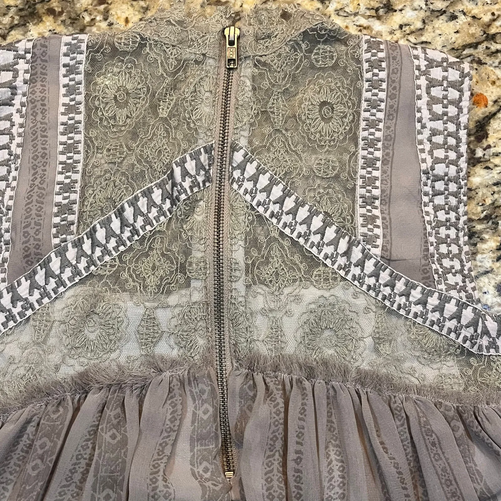 Free‎ People Women Small Gray Penny Georgette Babylon Lace/Embroidered Dress - Image 8