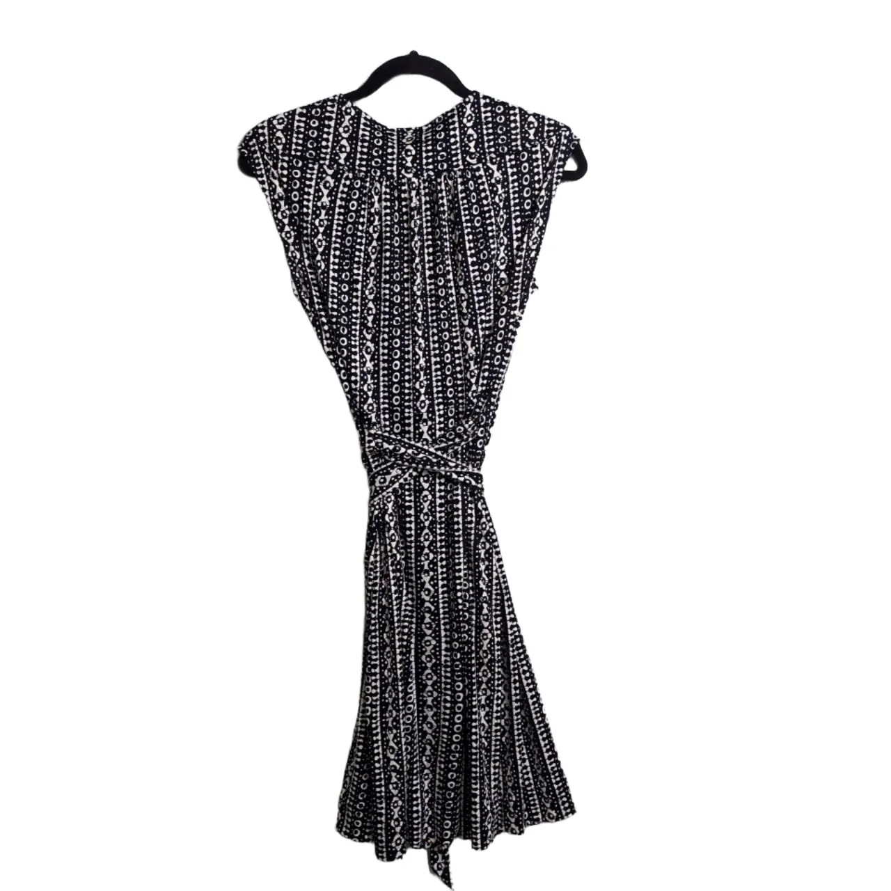 Tory Burch Ivette Wrap Dress Navy Blue White Geometric Tie Waist Cap Sleeve M - Image 6