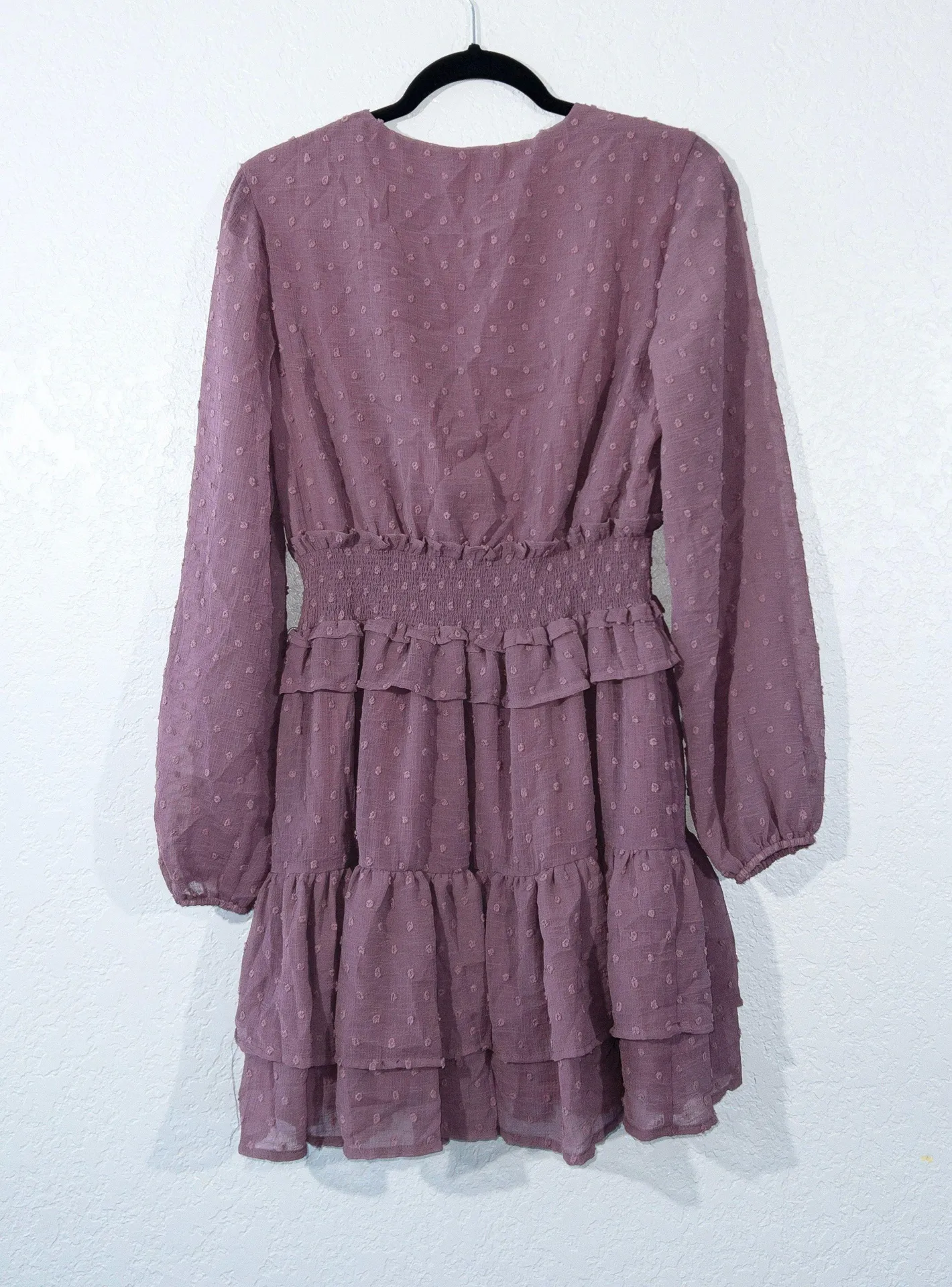 Purple Swiss Dot Ruffle Mini Dress Size Large - Image 7