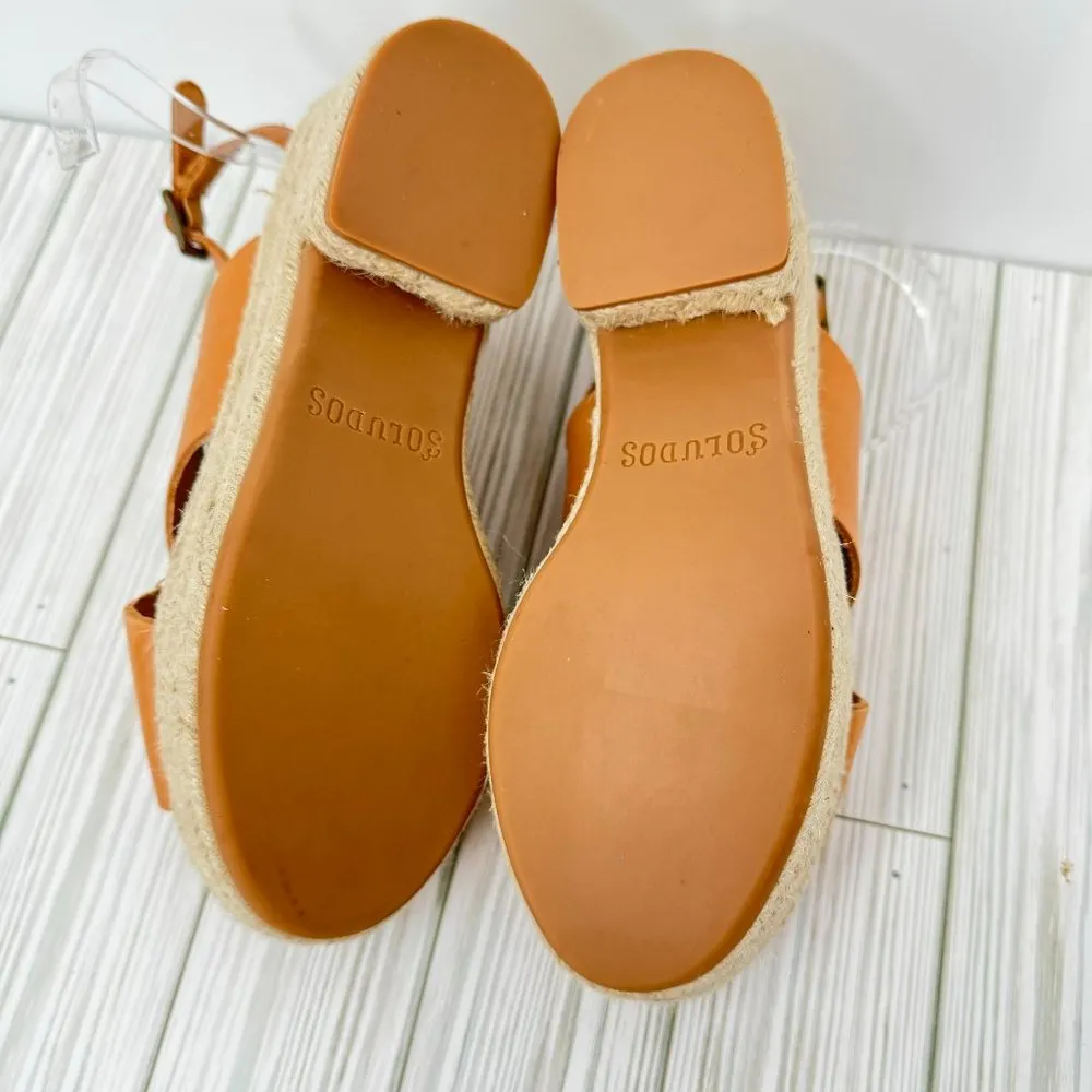 Soludos Amalfi tan leather platform cross strap espadrille sandals size 7 NEW - Image 9