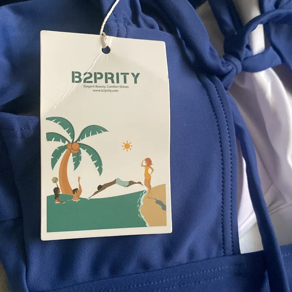 B2prity Swimsuit Retro Square Neck Tummy‎ Control Ruched Modest Full Coverage S Blue - Image 8