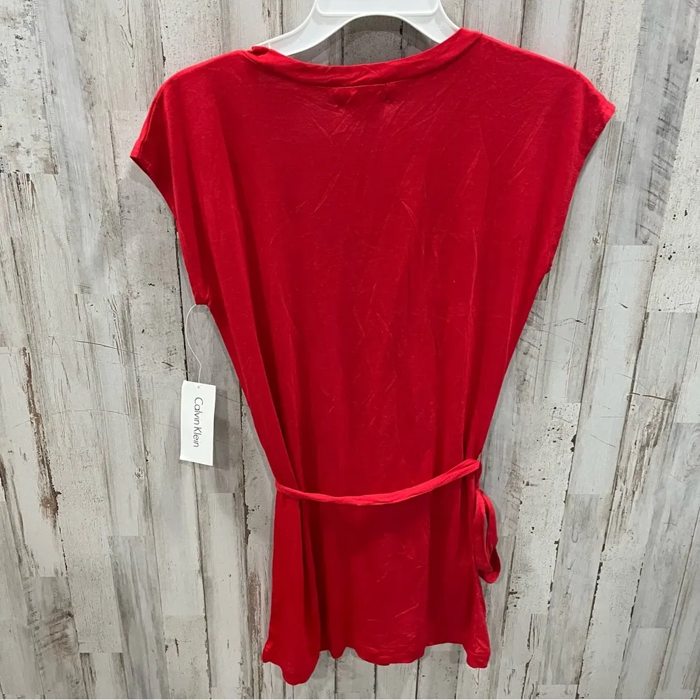 NWT Calvin Klein Red Pleated Tunic Tie Short Sleeve Top Scoop Neck - Image 6