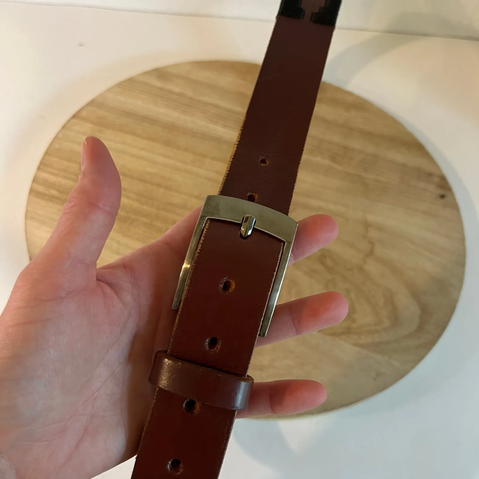 Vintage Brown Genuine Leather Woven Southwestern Belt Size Large Unisex - Image 3