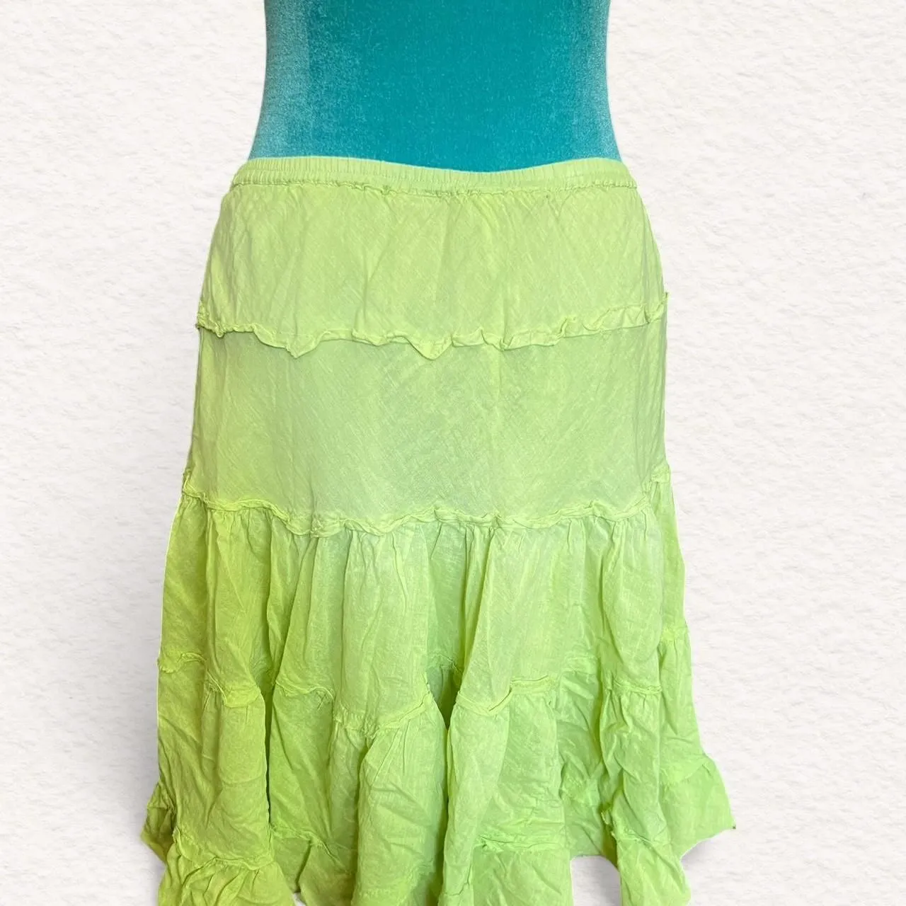 Vintage Planet Gold light green midi skirt 100% cotton size medium boho bohemian - Image 4