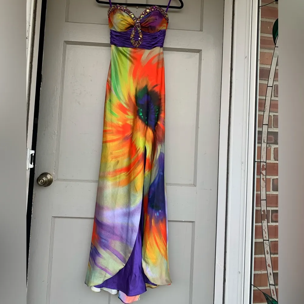 NINA CANACCI Strapless Formal Sequined Prom‎ Gown Dress 2 Purple Orange Green - Image 2