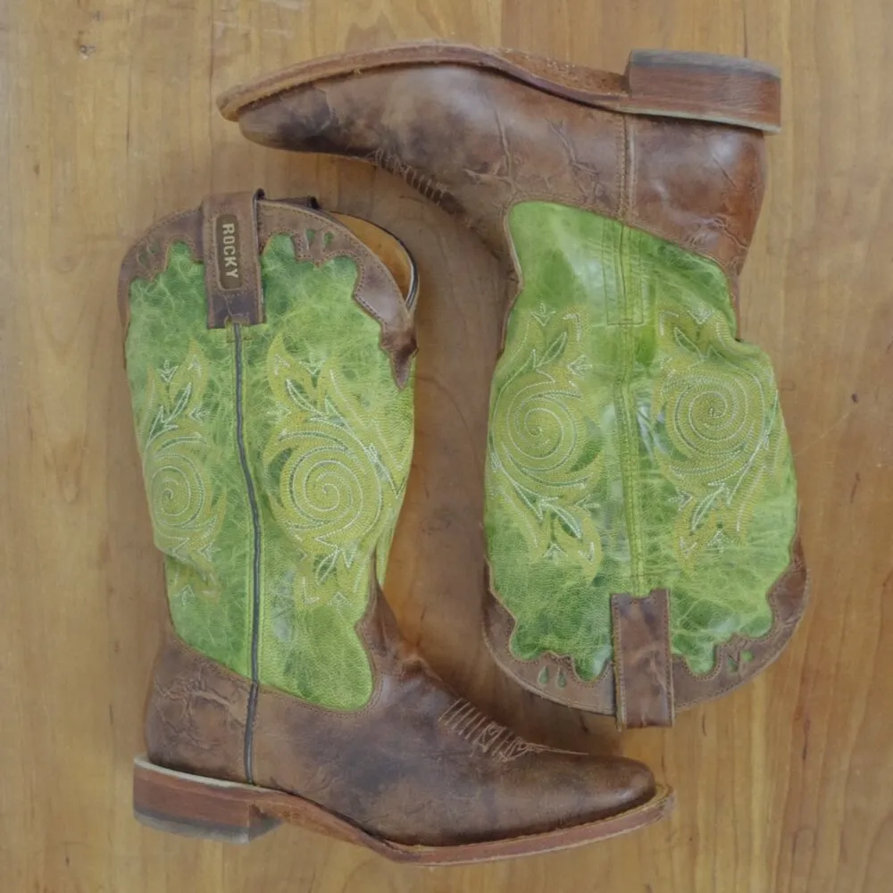 Ladies' Rocky Handhewn Leather Western Boots Size 7M Green - Image 5